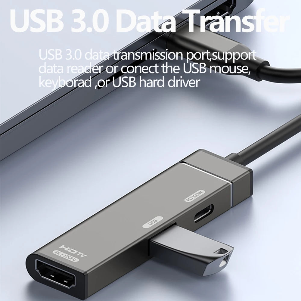 Tebe 3 IN 1 USB C Hub Type-c to 4K 120HZ HDMI-Compatible USB3.0 Data 100W PD Type-c Charging Adapter USB-C Docking Station