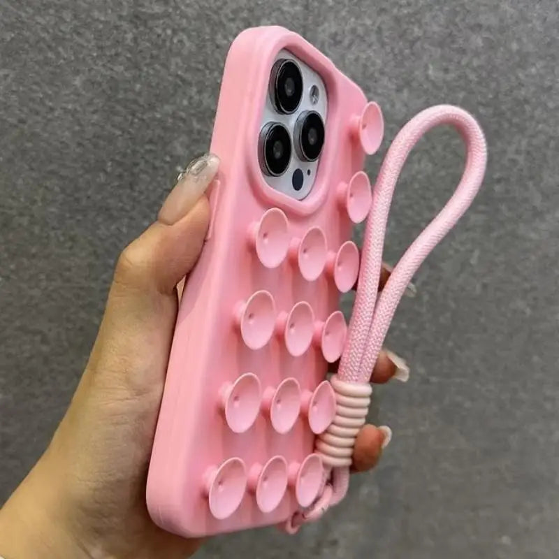 Fashion Cute Candy Liquid Silicone Suction Cup With Wrist Strap Case For iPhone 17 15 14 11 12 13 16 Pro Max Solid Color Cover