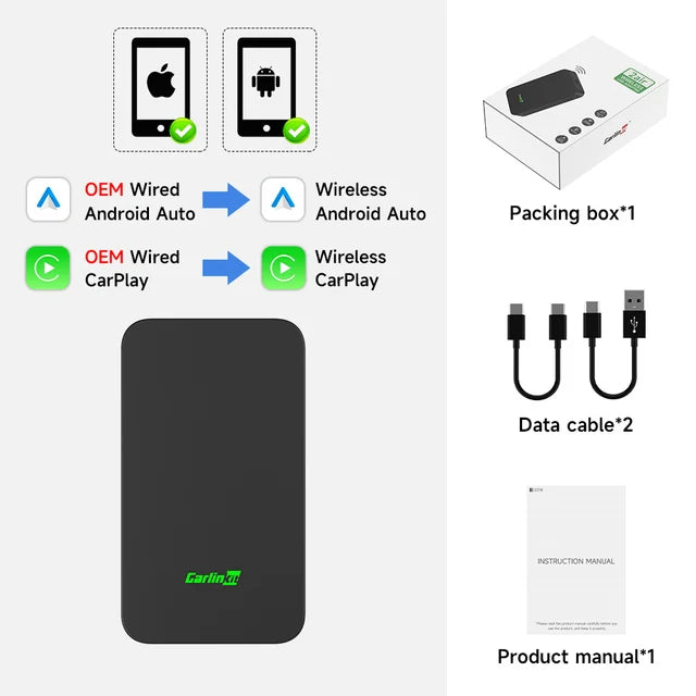 Carlinkit 5 2air Wireless CarPlay Android Auto Wireless Box 2in 1 Adapter 2-Channel Work Waze Spotify 5.8Ghz WiFi BT5.0 Siri GPS - covers4phones