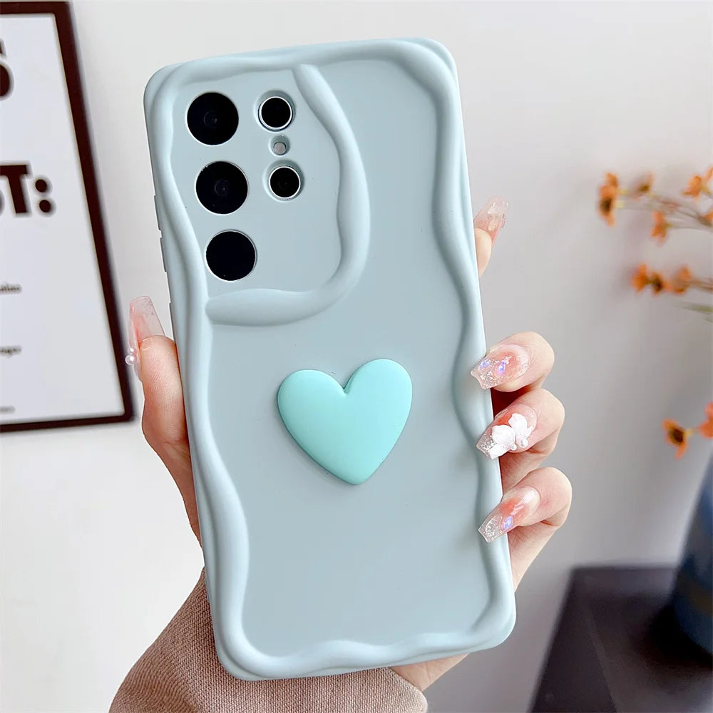 Cute Cartoon Love Heart Case for Samsung Galaxy S24 Ultra S23 S22 Plus S21 S20 FE A54 A34 A14 A73 A53 A52 A31 Soft Wave Cover - covers4phones