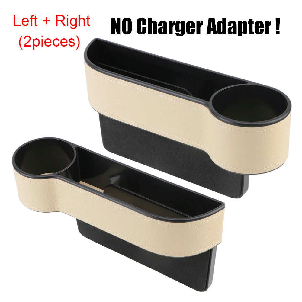 Car Organizer Auto Crevice Pocket Phone Bottle Cups Holder Seat Gap Leather Storage Box Car Accessories,USB Chargers Optional