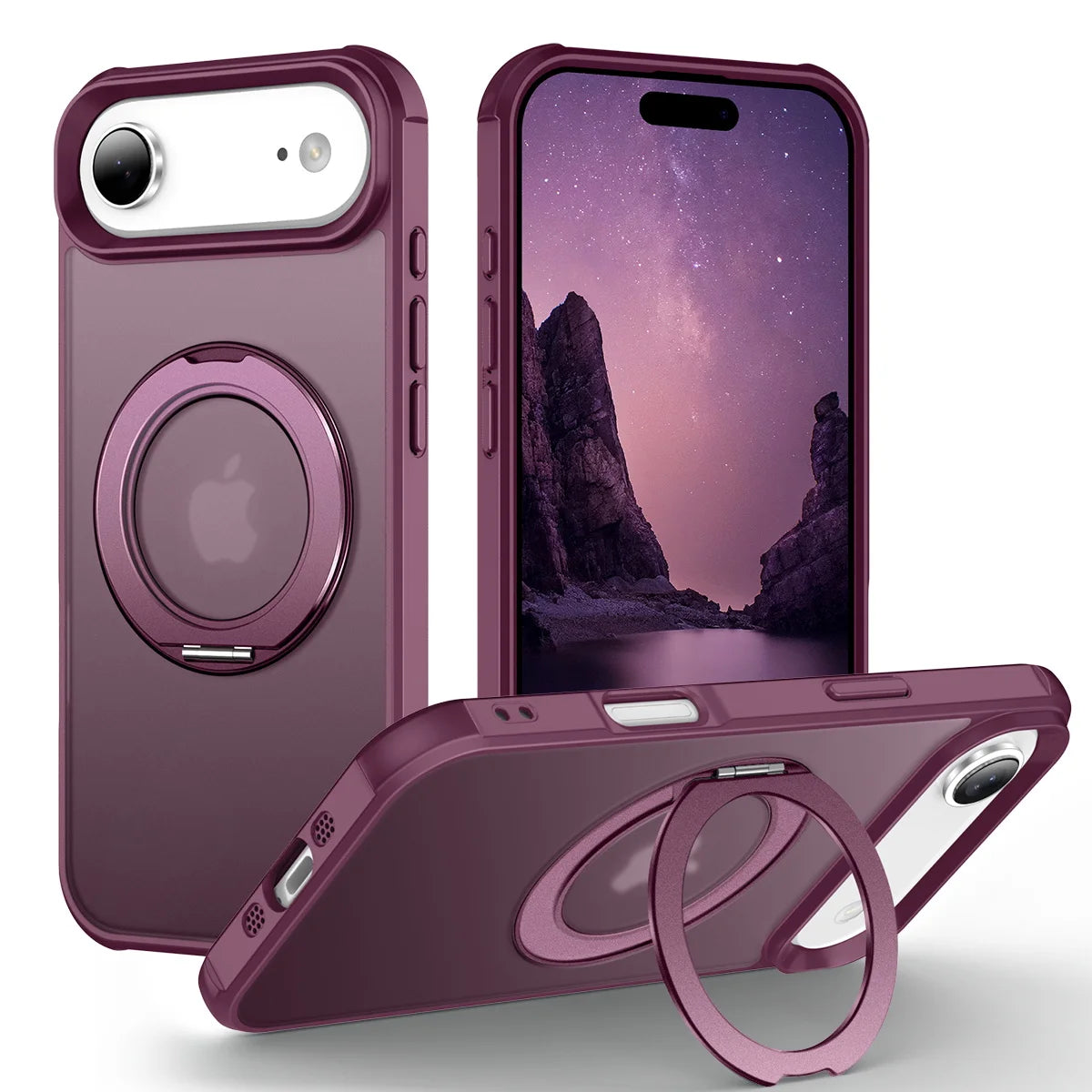 For iPhone 17/17 Pro/17 pro Max/17 Air Case with 360° Rotatable Matte Magnetic Ring Hidden Stand Drop-Proof Protection