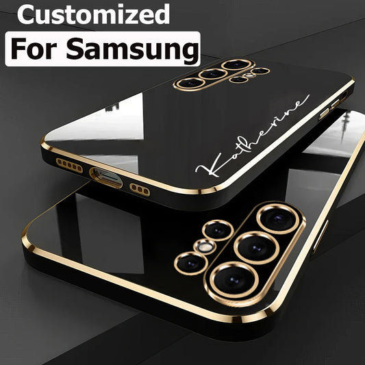 Case For Samsung Galaxy S24 Ultra Personalized Customized Name Case Luxury 6D Plating Soft Cover S23 S22 S21 S20 FE Ultra Plus - covers4phones
