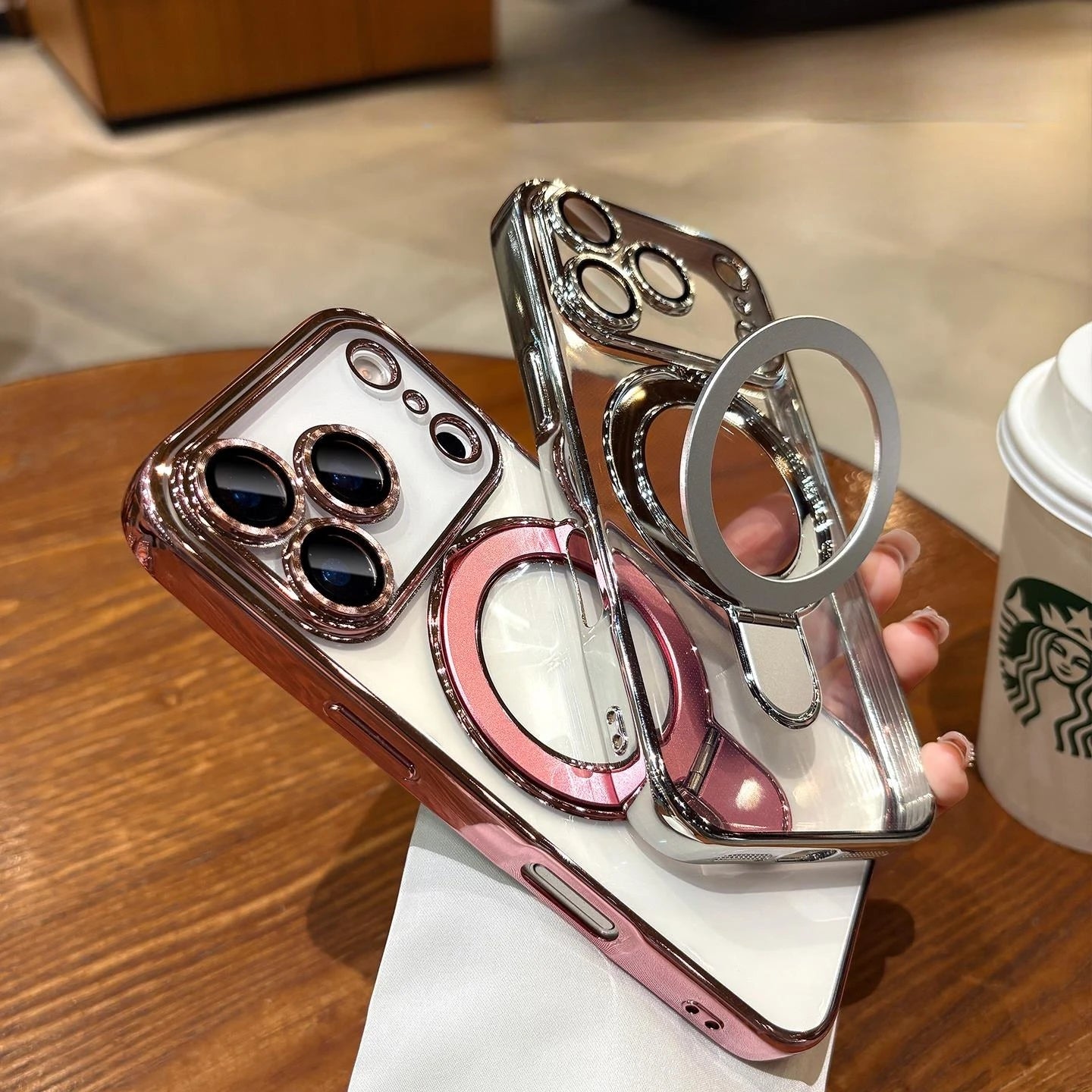 for iphone 17 Air Case Plating Magsafe Magnetic Bracket Case for iPhone 17 16 Pro 13 12 Max 15 14 16 Plus 17PRO Transparent Cove