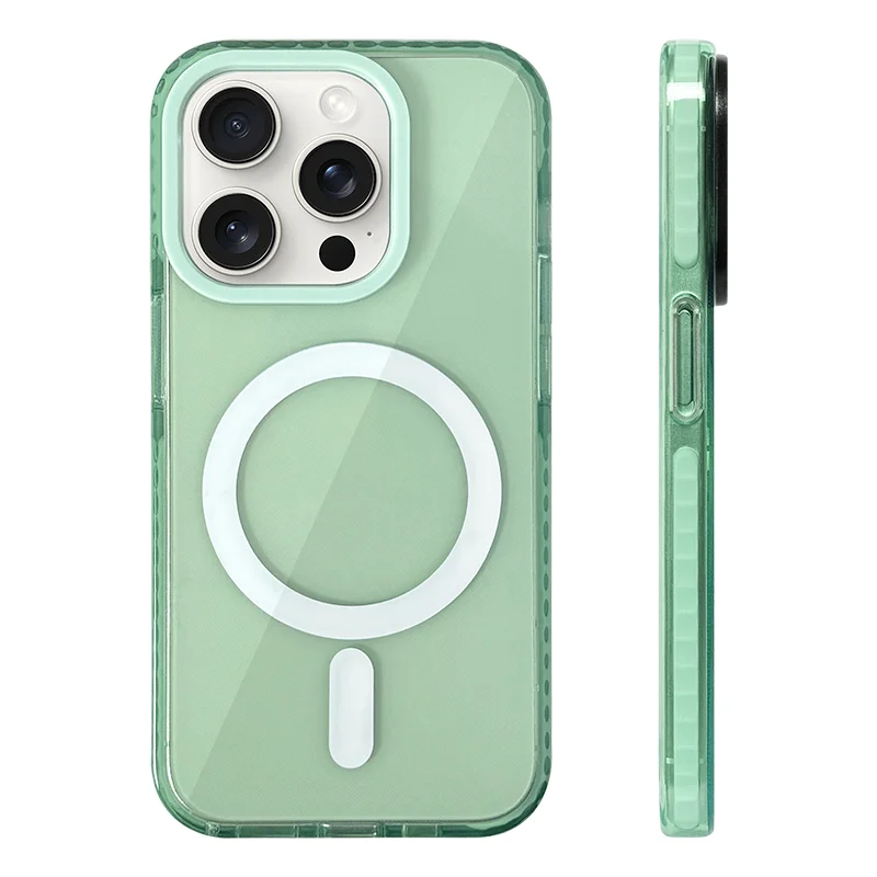 Transparent Neon Color MagSafe Phone Case for iPhone 15 16 Pro Max 15pro 13 14 12 Wireless Charging Soft Silicone Bumper Cover - covers4phones