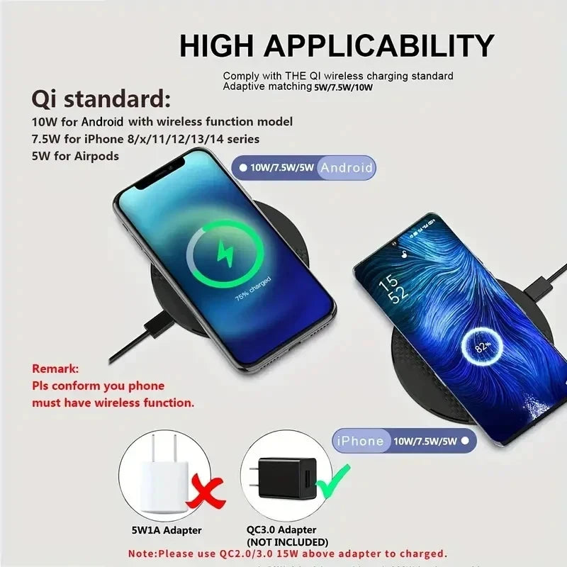 10W Wireless Charger Pad Stand Desktop Ultra-thin Mobile Phone Fast Charging Dock Station For iPhone 14 13 12 11 Samsung Xiaomi - covers4phones