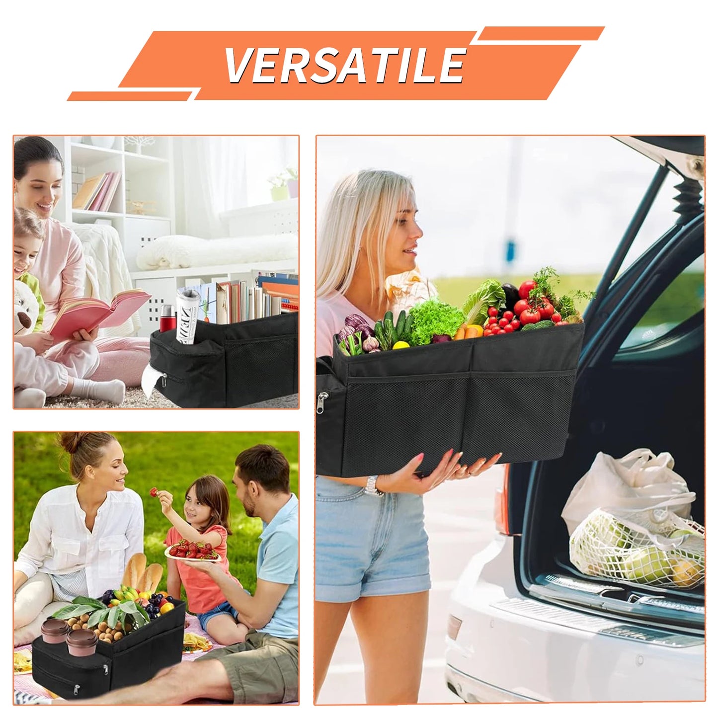 Car Seat Organizer Foldable Backseat Storage Bag with Handle Nonslip Passenger Seat Organizer with 2 Cup Holders for Cars Vans