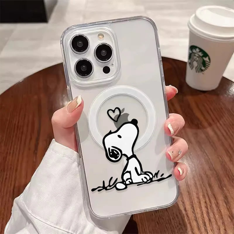 Snoopy Dog Cute Cartoon Anime With Magsafe Case For iPhone 16 15 14 13 12 11 Pro Max Magnetic Compatible Hard Shell Cover - covers4phones