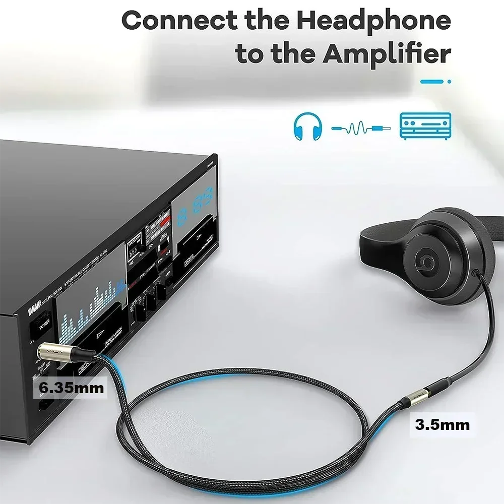 6.35 To 3.5 Headphone Adapter 6.35mm TRS Male To 3.5mm Female Stereo Jack Audio Extension Cable for Amp Guitar Mixer Speaker Etc