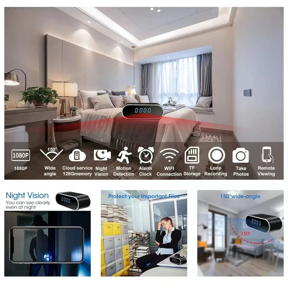 1080P WiFi Mini Camera Full HD Clock Camera with Movement Detect Night Vision for Home and Office Surveillance - covers4phones