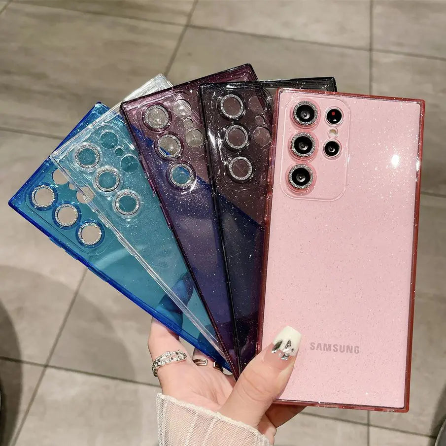 Transparent Glitter Soft Case for Samsung Galaxy S24 S23 Ultra S22 S21 Plus S20 FE A54 A34 A55 A52 A35 A53 A25 Camera Film Cover - covers4phones