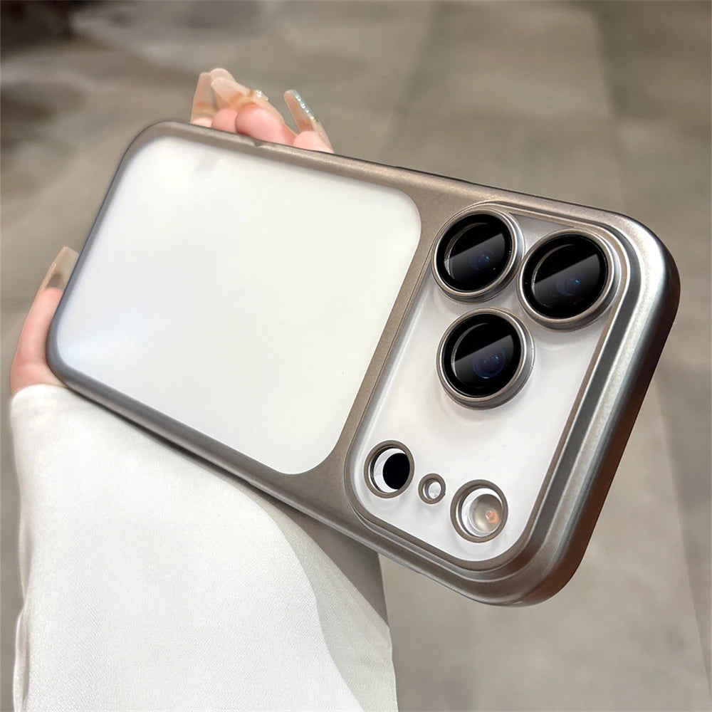 Frosted Translucent PC Phone Case For iPhone 17 Pro Max 17 Plating Frame Lens Film Protection Shockproof Hard Armor Back Cover
