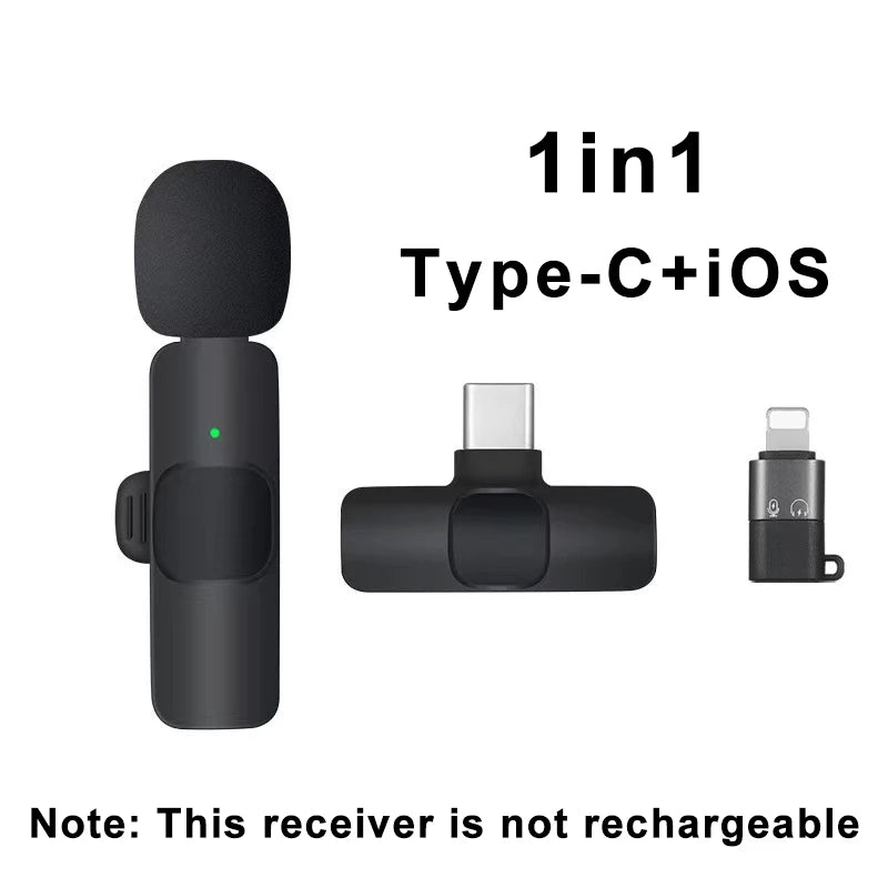 Wireless Lavalier Microphone Portable Audio Video Recording Mini Mic for iPhone Android Live Broadcast Gaming Phone Mic - covers4phones