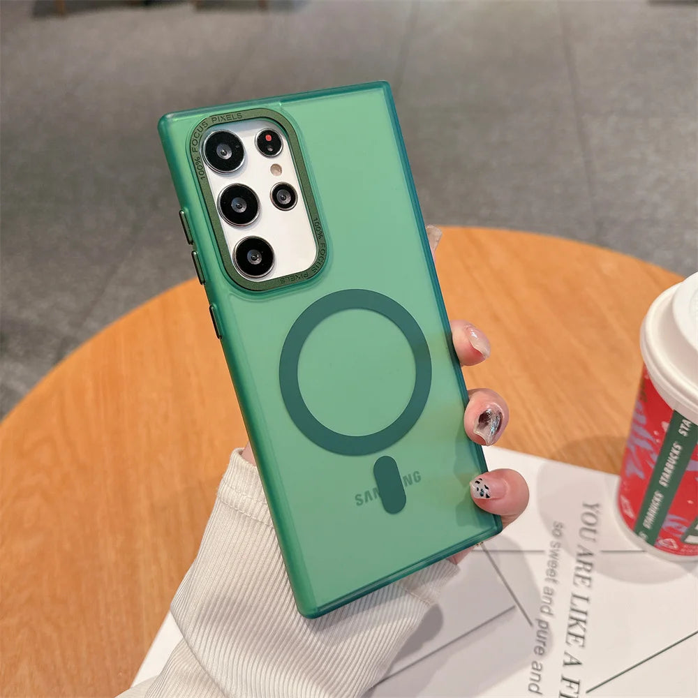 for Magsafe Transparent Matte Case for Samsung Galaxy S24 Ultra S23 S22 Plus Magnetic Hard Acrylic Ultra Slim Shockproof Cover - covers4phones