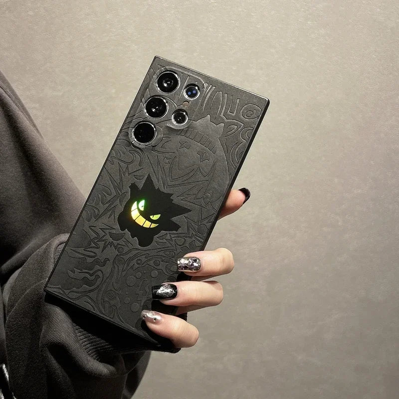 Premium Leather Japan Anime Pocket Monsters Gengar Laser Case For Samsung Galaxy S25 Edge S24 S23 Ultra Puls Back Protect Cover