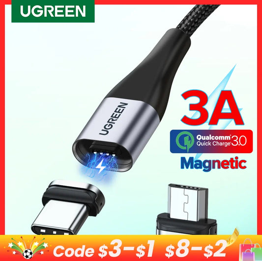UGREEN Magnetic USB Charging Cable Type C Micro USB Phone Cable Magnet Charger Micro USB For Xiaomi 3A Mobile Phone Wire Cord - covers4phones