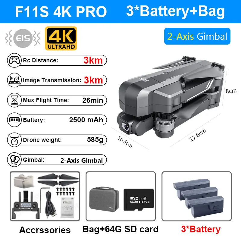SJRC F11S 4K Pro 5KM Drone 4K Profesional GPS Dron With Camera Foldable 2 Axis Stabilized Gimbal 5G WiFi FPV Drones Ship from US - covers4phones
