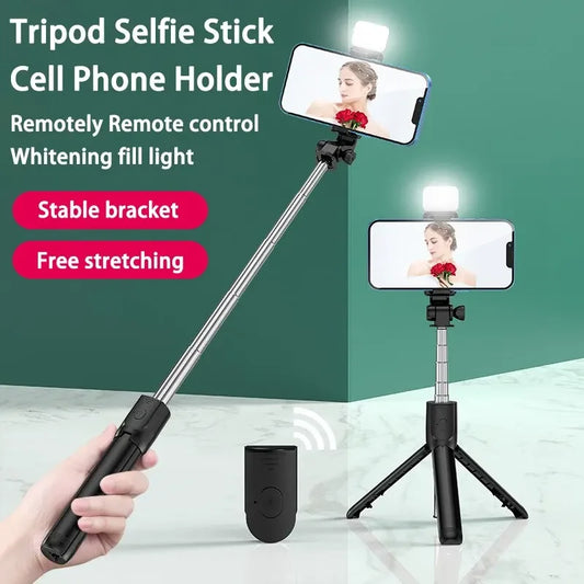 Wireless Selfie Stick Tripod Stand with Light Bluetooth Remote Extendable Tripod for iPhone Mobile Phone Tiktok Live Streaming - covers4phones