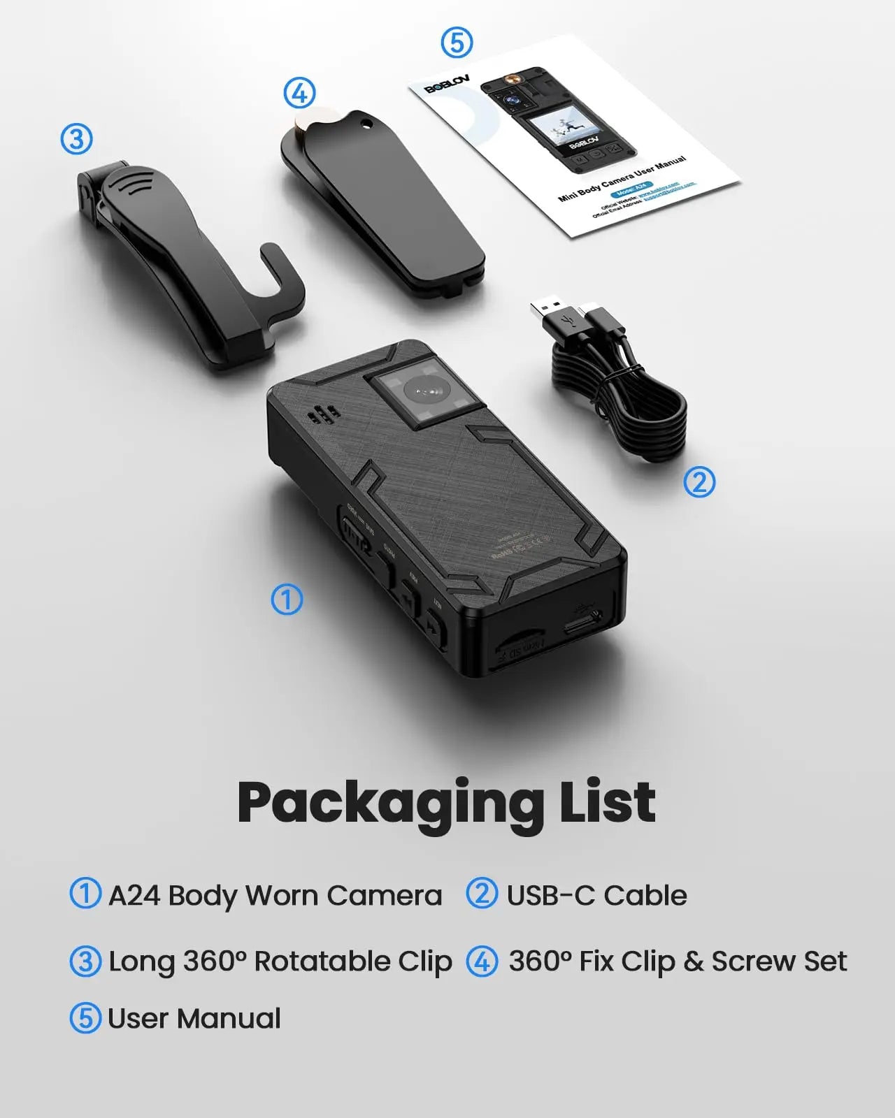 BOBLOV Mini Camera A24 HD 1296P Sports Action DV Digital Cameras Security Protection Small Camcorder Pocket Police Body Camara - covers4phones