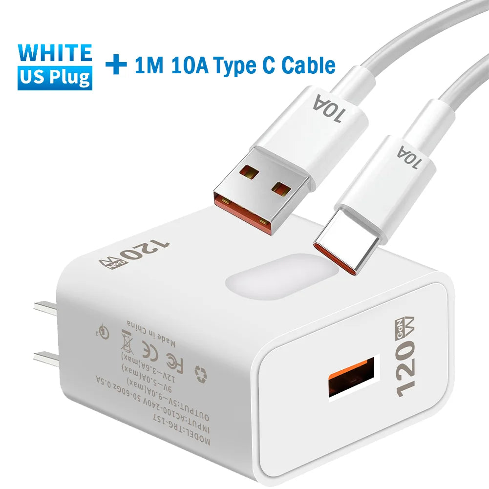 USB QC3.0 GaN Charger 120W Fast Charging Wall Charger EU/US Plug Quick Charge Mobile Phone Adapter for iPhone 16 Xiaomi Samsung