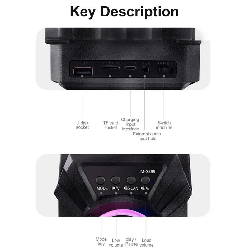 500mAh Bluetooth speaker Sound box high power bluetooth speakers TF Udisk karaoke handheld sound subwoofers for dancing - covers4phones