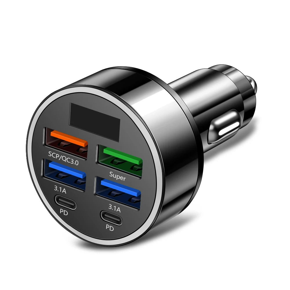 100W 6 Ports Car Charger Fast Charging PD QC3.0 USB C Car Phone Charger Type C Adapter in Car For iPhone Samsung Huawei Xiaomi - covers4phones