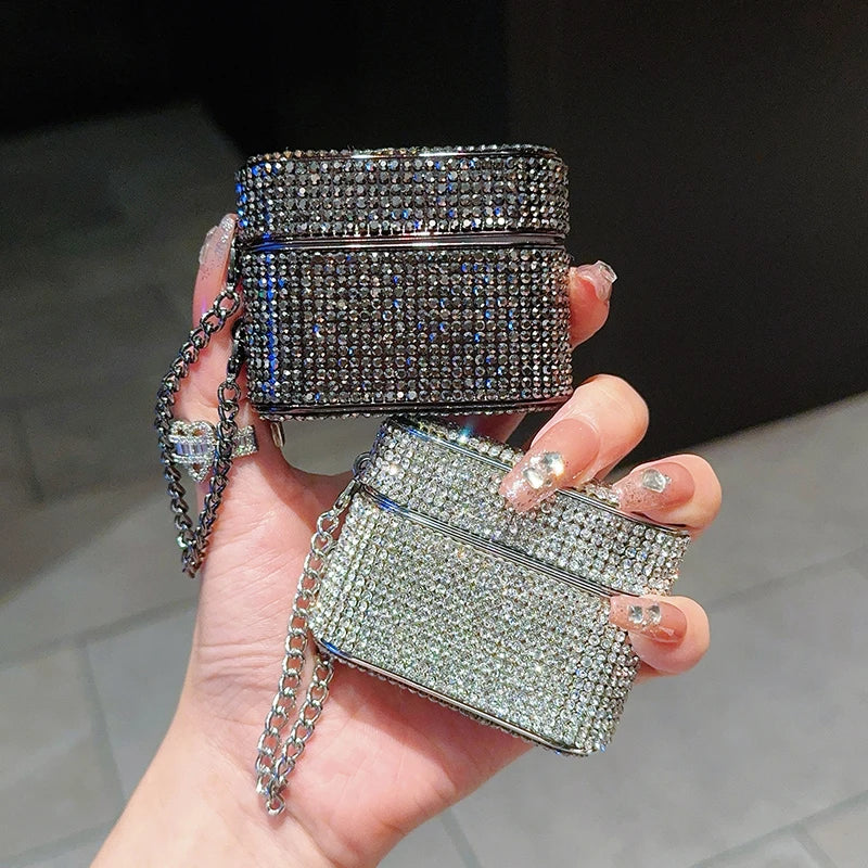 For Apple AirPods Pro Cover 3D Bling Diamond Hard Earphone Case For AirPods 2 Headset Box Shell With Luxury Metal Keychain New - covers4phones