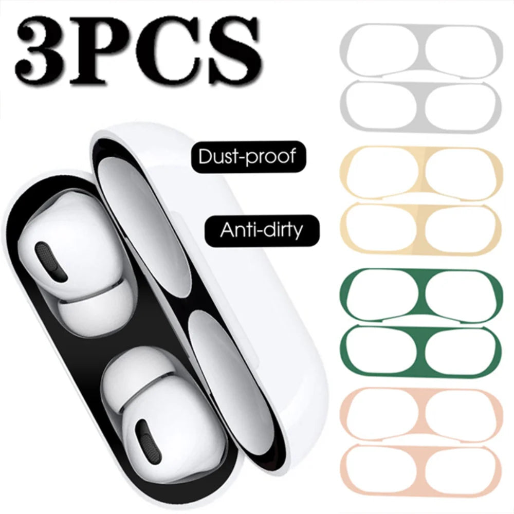 1-3Pcs Dust-proof Scratch Proof Cover for Apple AirPods Pro 2 Bluetooth Headset Dust-proof Inside Protection Film Metal Stickers - covers4phones