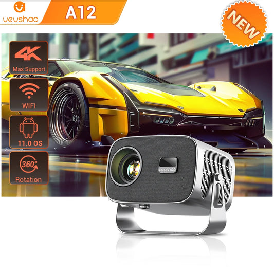 VEVSHAO A12 Projector Mini Portable LED Video Android 11.0 WIFI 6 Mirror SmartPhone for 1080P 4K Video Home Cinema Projector - covers4phones