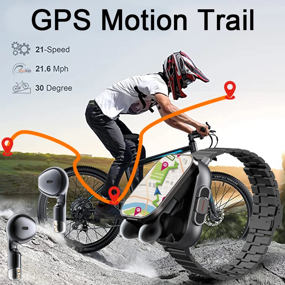 2024 Smart Watch 2 in 1 With Earphone Smartwatch Bluetooth Call Men Watch GPS Track Heart Rate Monitor Play Music SmartWatch - covers4phones