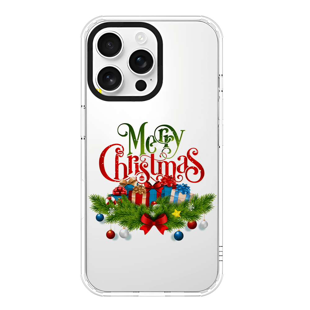 iPhone Clear Soft Silicone Case with "Merry Christmas" and Gift Design - covers4phones