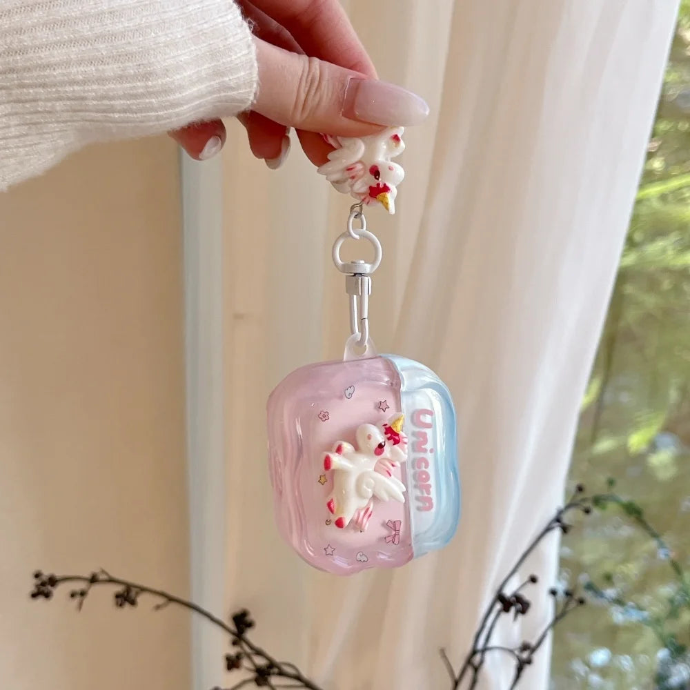 Cute three-dimensional unicorn headphone protective case, suitable for AirPods 4/3/2Pro/2/3, new shockproof protective case