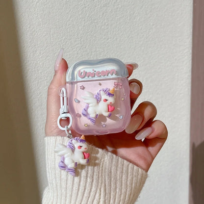 Cute three-dimensional unicorn headphone protective case, suitable for AirPods 4/3/2Pro/2/3, new shockproof protective case