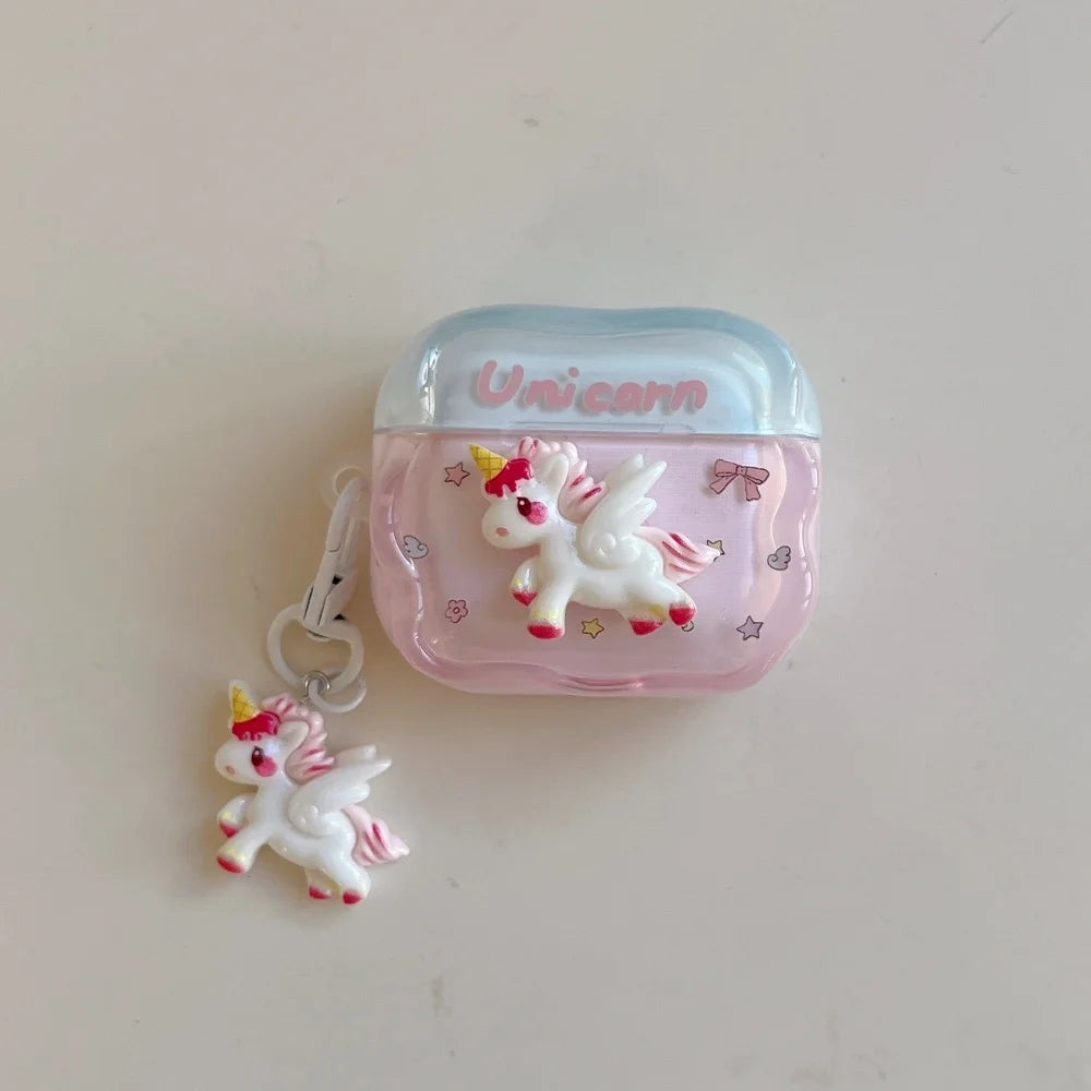 Cute three-dimensional unicorn headphone protective case, suitable for AirPods 4/3/2Pro/2/3, new shockproof protective case