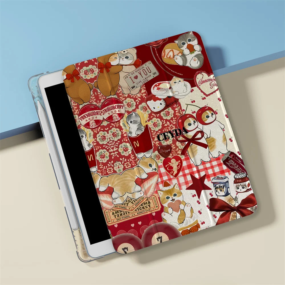Christmas Bow Cat Case is suitable for Apple iPad Pro 2024 11 inch, 2025 Air 5/4 10.9 inch, iPad 10 9.7 inch, 10.2 inch and othe