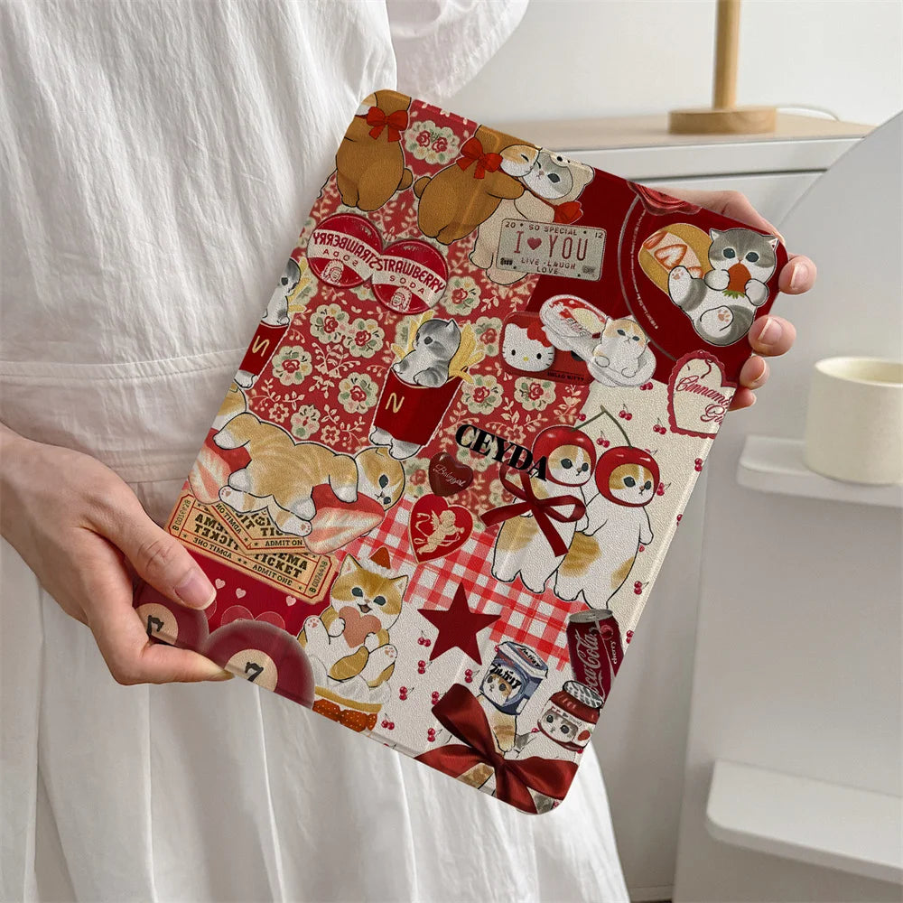 Christmas Bow Cat Case is suitable for Apple iPad Pro 2024 11 inch, 2025 Air 5/4 10.9 inch, iPad 10 9.7 inch, 10.2 inch and othe