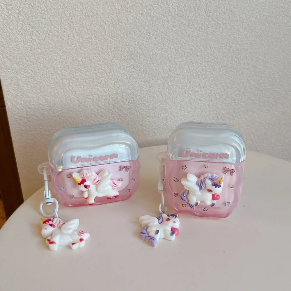 Cute three-dimensional unicorn headphone protective case, suitable for AirPods 4/3/2Pro/2/3, new shockproof protective case