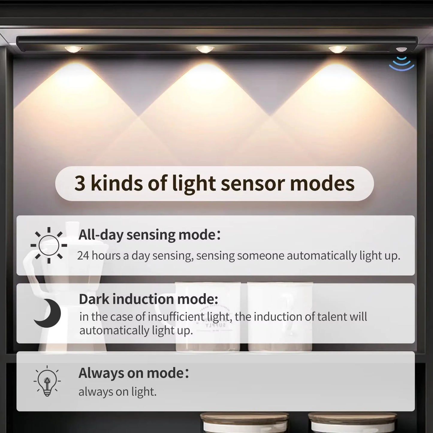 LED Ultra Thin Under Cabinet Lights Motion Sensor night light Wireless 3Color Dimmable For Kitchen Cabinet Bedroom Wardrobe Ligh