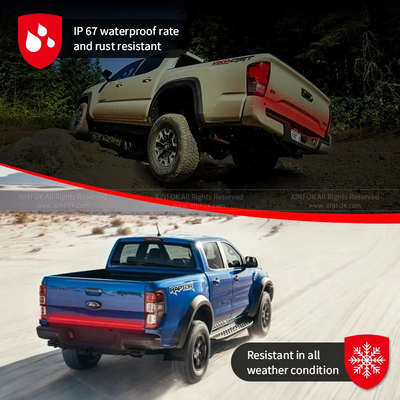 12V 24V Universal 60" Truck Tailgate Light Bar Single Row Strip with Red Running Brake Lights Turn Signal Reverse Light