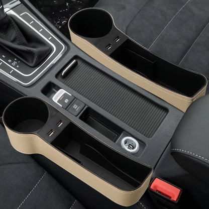 Car Organizer Auto Crevice Pocket Phone Bottle Cups Holder Seat Gap Leather Storage Box Car Accessories,USB Chargers Optional