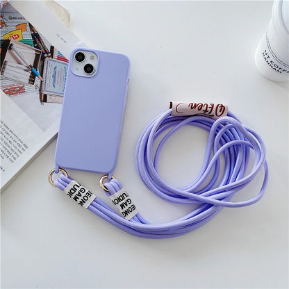 Fashion Crossbody Lanyards Necklace Liquid Silicone Case For iPhone 16 15 14 13 11 12 Pro Max Mini XS XR X 8 7 Plus Matte Cover