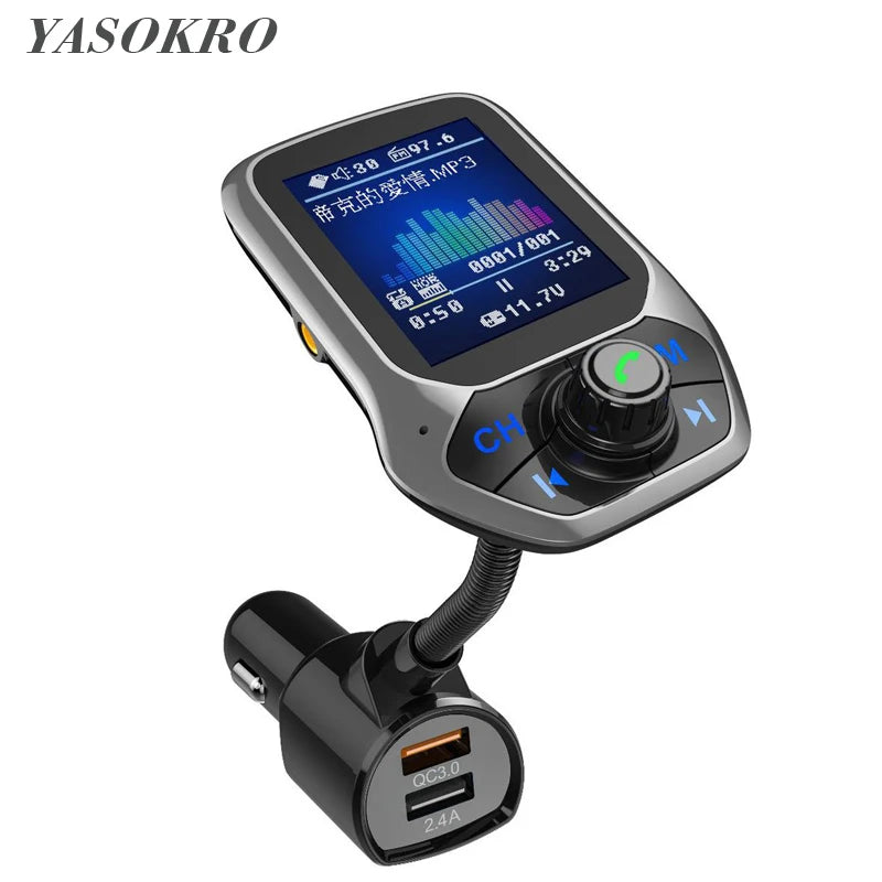 1.8 inch Color Display Bluetooth-compatible Handsfree Car Kit 3 USB Port QC3.0 Car Charger FM Transmitter Car MP3 Music Player