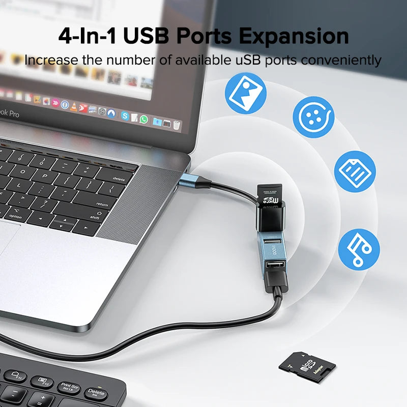 QOOVI USB C HUB 4 Ports USB Type C to USB 3.0 HUB Splitter USB-C Adapter Dock For Macbook Pro iPad Surface Samsung S21 Xiaomi