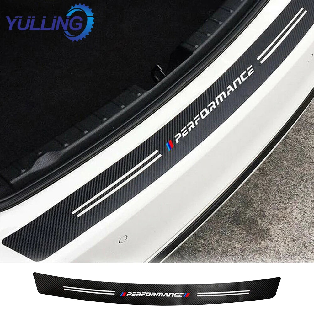 YULLING 34.5" Car Rear Bumper Load Edge Protector Stickers For BMW Auto Trunk Guard Plate Carbon Fiber Texture Decoration Decals