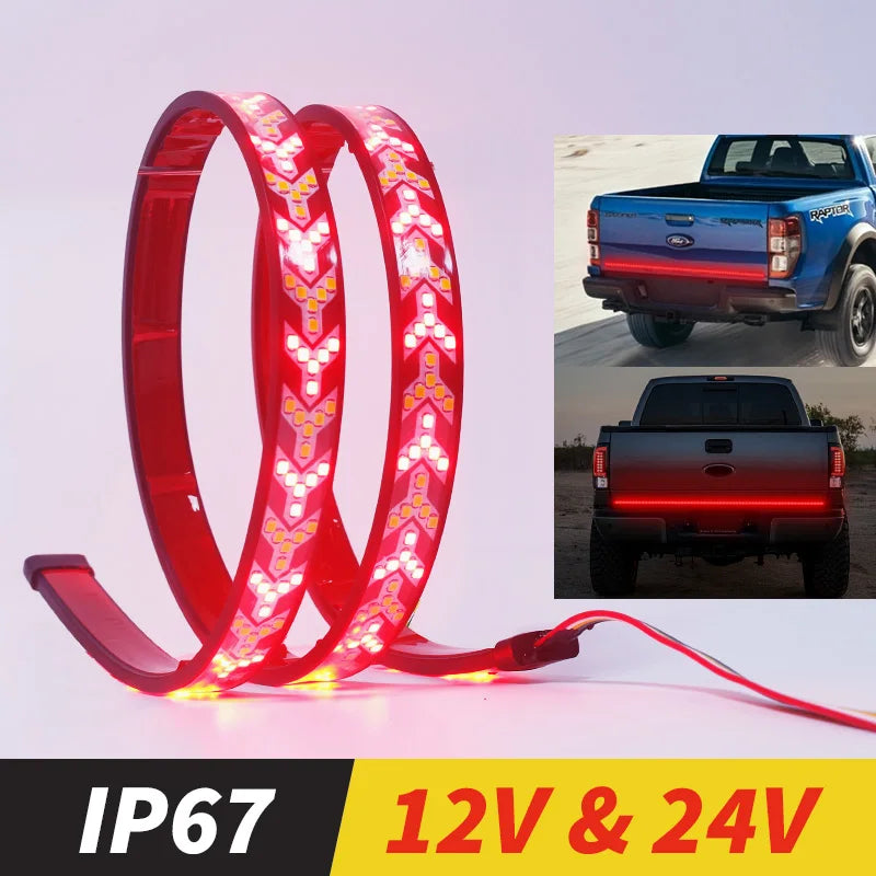 12V 24V Universal 60" Truck Tailgate Light Bar Single Row Strip with Red Running Brake Lights Turn Signal Reverse Light