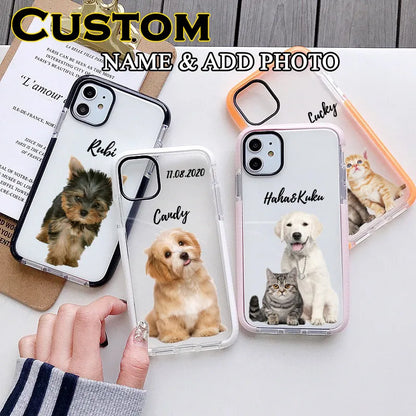 Custom Pet Portait Phone Case for iphone 13 12 11 14Pro Max xsmax xs 15 Plus Cover Personalised Pet Illustration Shockproof Case - covers4phones