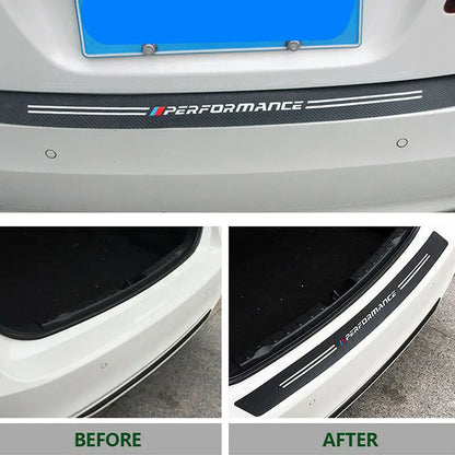 YULLING 34.5" Car Rear Bumper Load Edge Protector Stickers For BMW Auto Trunk Guard Plate Carbon Fiber Texture Decoration Decals