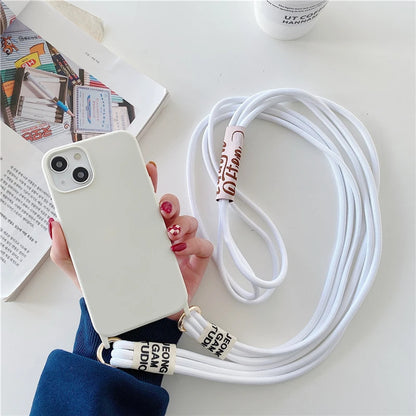 Fashion Crossbody Lanyards Necklace Liquid Silicone Case For iPhone 16 15 14 13 11 12 Pro Max Mini XS XR X 8 7 Plus Matte Cover