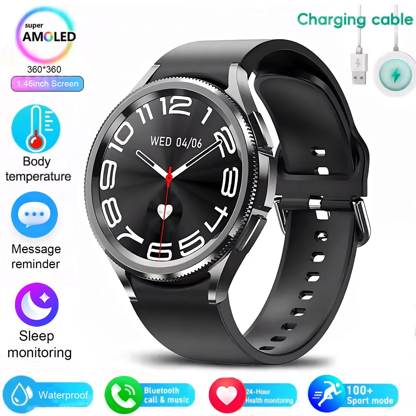 For android And iOS Watch 6 Classic Smart Watch Women Men Sports Fitness Health Waterproof Bluetooth Call Smartwatch 2025 New
