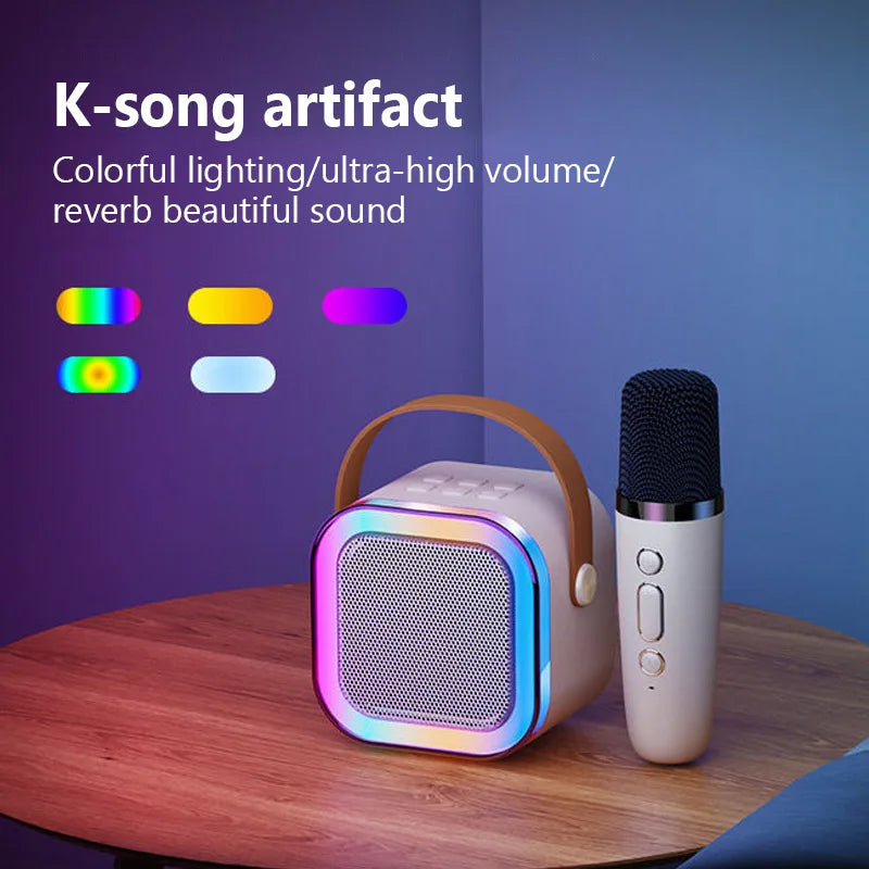 Bluetooth K12 Karaoke Machine Portable 5.3 PA Speaker System with 2 Wireless Microphones Home Family Singing Children's Gifts